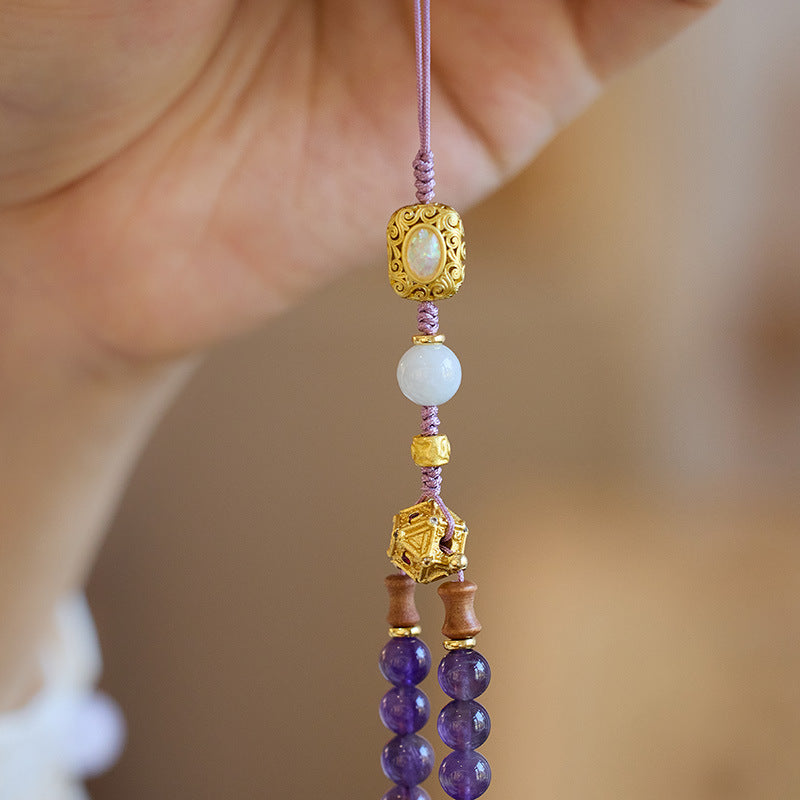 Nine Purple Fire Keychain Phone Pendant Zodiac Year Bracelet for Women Natural Amethyst Dragon Year Small Sugar Cube Design