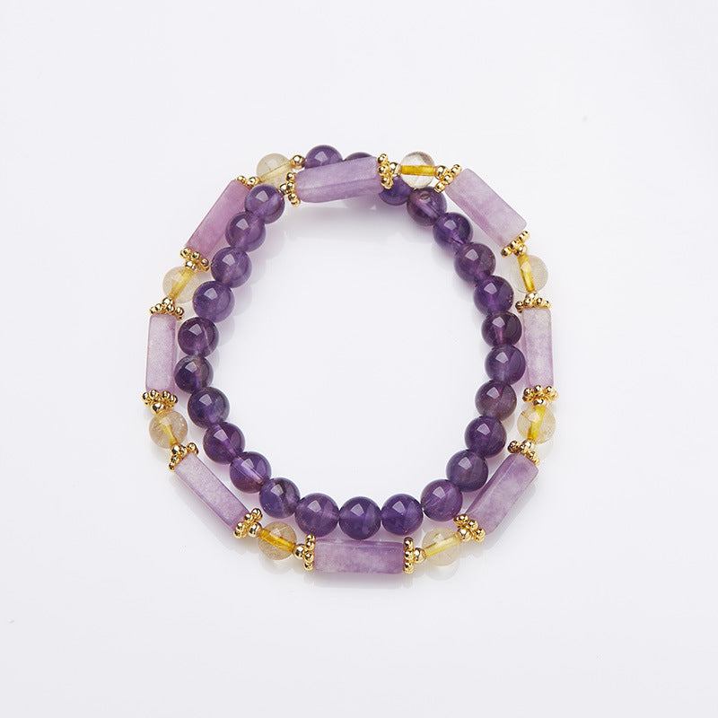 Natural Amethyst Bracelet for Women Violet Purple Jade Double Layer Bracelet Purple Crystal Gemstone High-end Bracelet