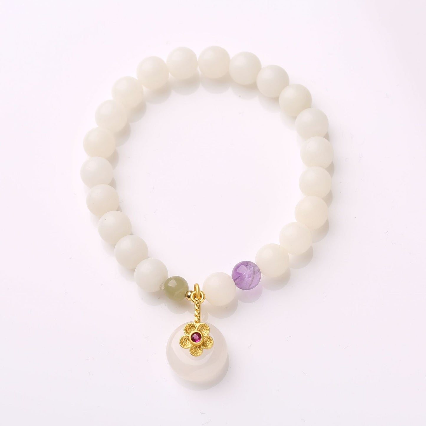 Natural Hainan White Jade Bodhi Bracelet Good Luck Peach Peace Buckle DIY Design Bracelet