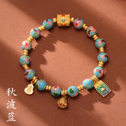 Beijing Yongxiang Floral Bracelet for Women Cloisonné Filigree Enamel Floral Beaded Bracelet Wishes Come True Beaded Bracelet