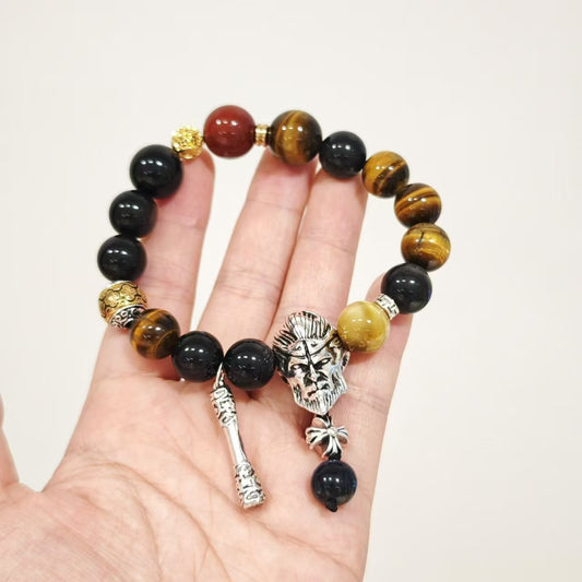 Black Mythology Sun Wukong Natural Tiger Eye Stone Bracelet Obsidian Hand Toy Bracelet Gift for Men Personalized Gift