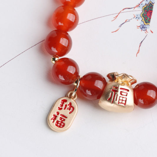 Natural Red Agate Bracelet Money Bag Jewelry Handmade Jewelry Live Broadcast Benefit Exquisite