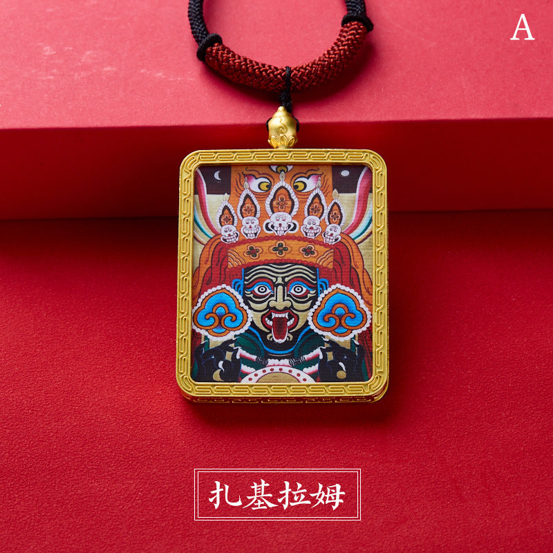 Tibetan Style Zakiram Zodiac Birth Year Buddha Hand-Painted Thangka Gawu Box Pendant Necklace for Men and Women Past Life and Current Life