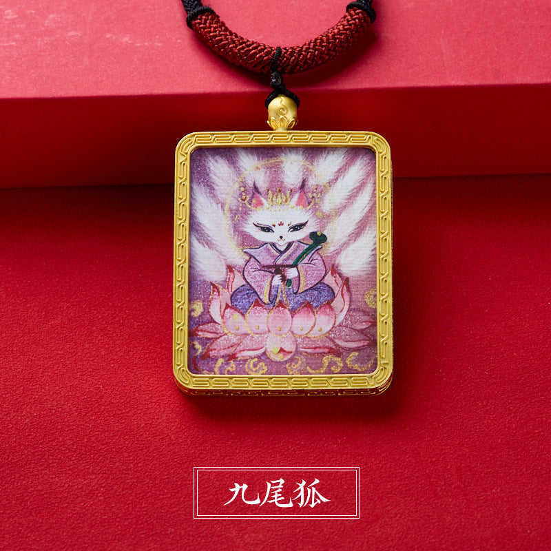 Tibetan Style Zakiram Zodiac Birth Year Buddha Hand-Painted Thangka Gawu Box Pendant Necklace for Men and Women Past Life and Current Life
