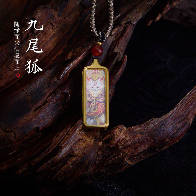 Tibetan Style Zakiram Zodiac Birth Year Buddha Hand-Painted Thangka Gawu Box Pendant Necklace for Men and Women Past Life and Current Life