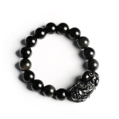 Natural Rainbow Eye Obsidian Pixiu Bracelet16mm Natural Obsidian Pixiu Men's Buddhist Bead Bracelet