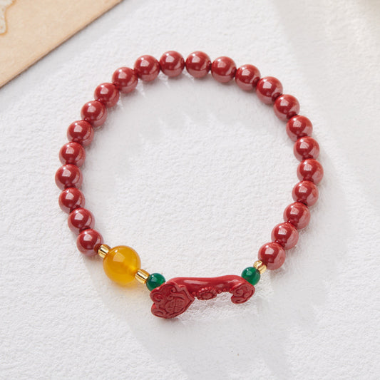 Shangxi Original Mine High Content Imperial Sand Bracelet Good Luck and Fortune Cinnabar Bracelet Zodiac Year Gift