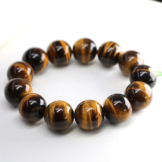 Jiaer Same Style Natural2A Premium Tiger Eye Stone Bracelet Wood Transformation Stone Tiger Clear Stone Bracelet High-end Couple Bracelet