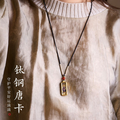 Unisex Titanium Steel Tibetan Thangka Small Pendant Tibetan Style Mini Gawu Box Buddha Amulet Zakilam Yellow Wealth God Necklace