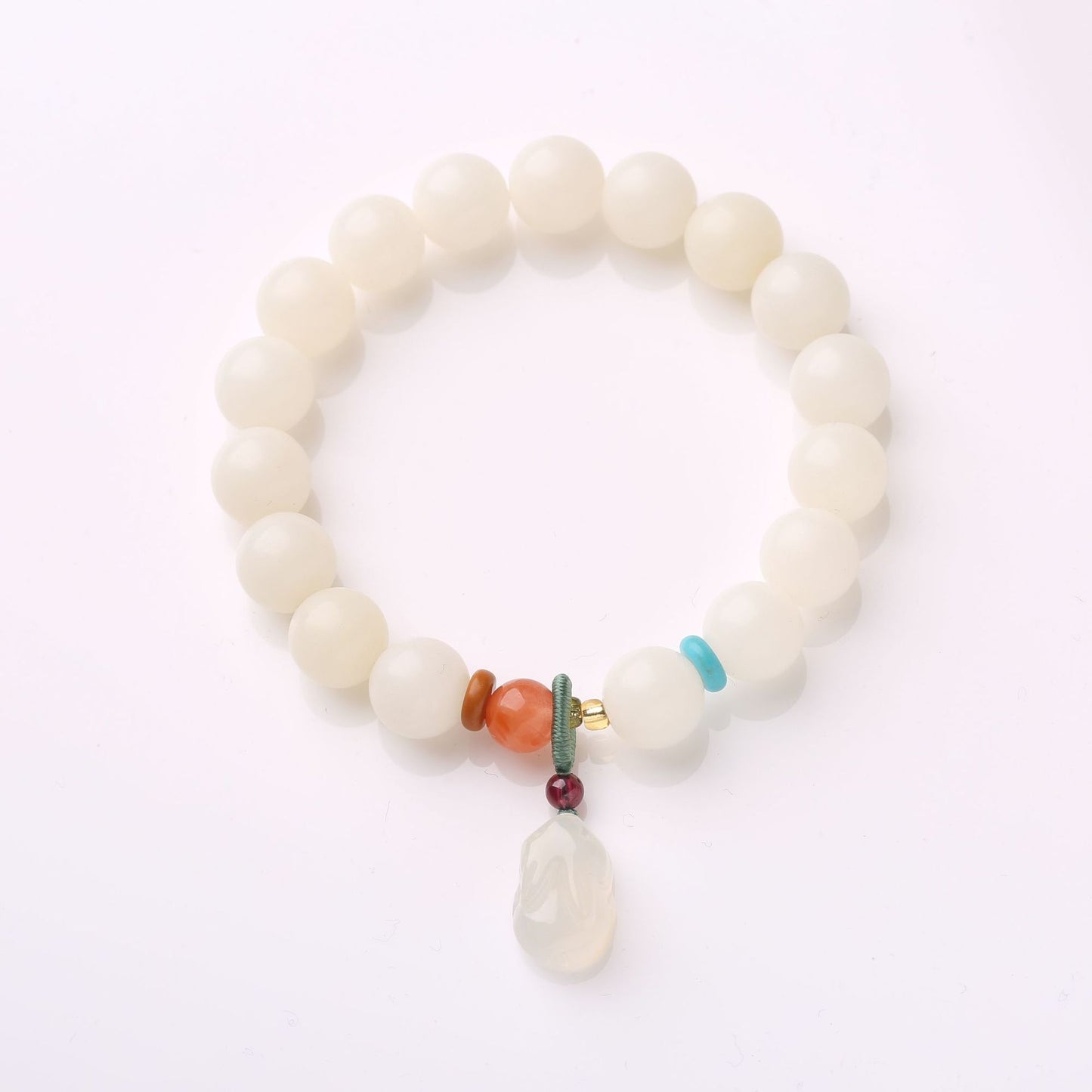 Natural Hainan White Jade Bodhi Bracelet Good Luck Peach Peace Buckle DIY Design Bracelet