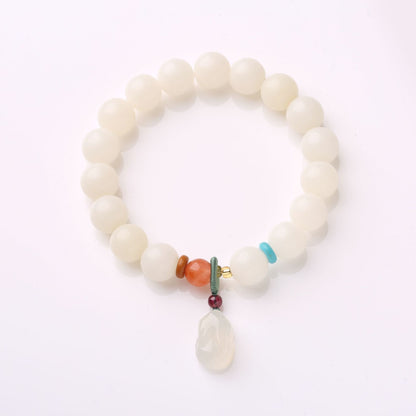 Natural Hainan White Jade Bodhi Bracelet Good Luck Peach Peace Buckle DIY Design Bracelet