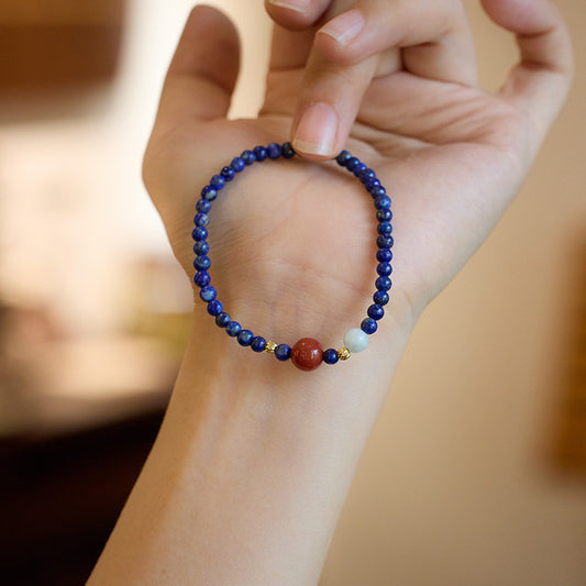 Original Design Natural Lapis Lazuli Beads Ultra-fine Bracelet for Women Simple and Exquisite South Red Agate Jewelry Gift