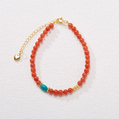 New Chinese Style Natural Sichuan Material4MM Liangshan South Red Agate Bracelet for Women, Small Rice Beads, Cherry Persimmon Red, South Red Agate Collection