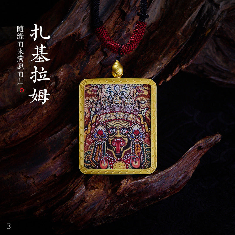 Tibetan Style Golden Thangka Necklace Five Green Tara Pendant Sweater Chain Gawu Box Zakilam Pendant Necklace