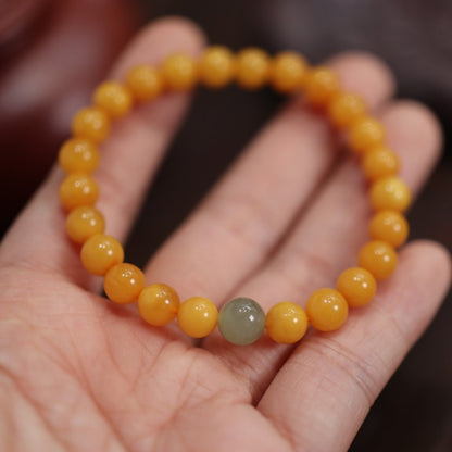 Natürliches gelbes Hühnerfett-Bienenwachs-Perlenarmband, weibliches Bernstein-Hetian-Jade-Einzelring-Armband, Retro-Chinoiserie
