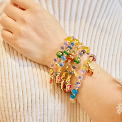 Temple Same Style Natural Heart Agate Bracelet Female Five Gods of Wealth Heart Agate Bracelet High Sense Gift
