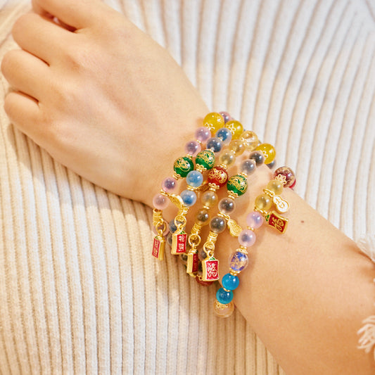 Temple Same Style Natural Heart Agate Bracelet Female Five Gods of Wealth Heart Agate Bracelet High Sense Gift