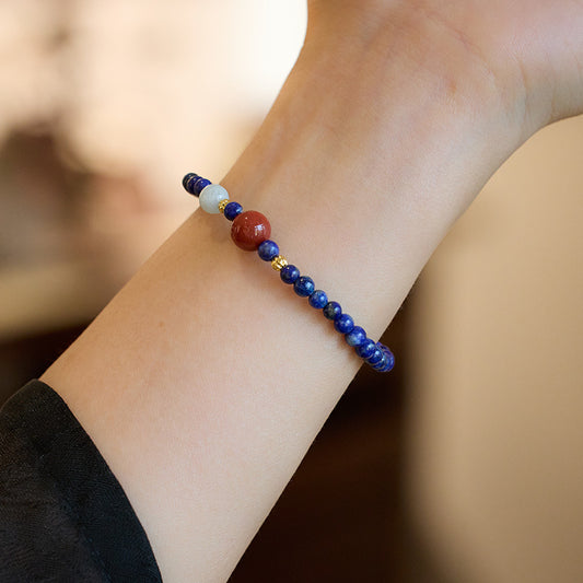 Original Design Natural Lapis Lazuli Beads Ultra-fine Bracelet for Women Simple and Exquisite South Red Agate Jewelry Gift