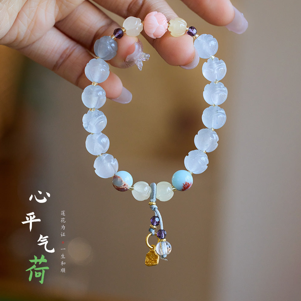 Tempel Natürliche Goldene Seide Jade Lotus Armband Viel Glück Lotus Tasche Trommel Antiken Stil Jade Armband