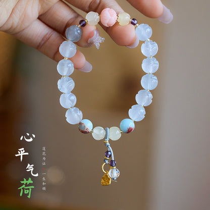 Tempel Natürliche Goldene Seide Jade Lotus Armband Viel Glück Lotus Tasche Trommel Antiken Stil Jade Armband