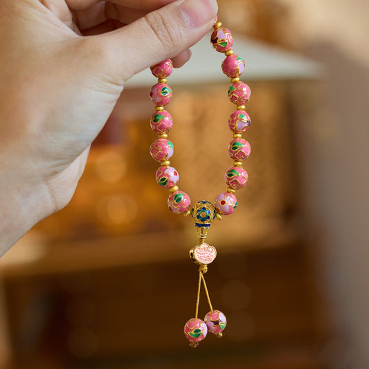 Temple Same Style Beijing Yongxiang Floral Bracelet for Women, Daily Prosperity, Enamel High Temperature Burnt Blue Dragon Year Bracelet for Women