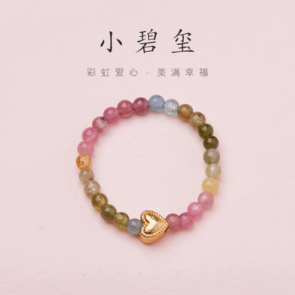 Natürlicher Turmalinring S925Love Heart Coin Silber Regenbogen Turmalinring Neuer chinesischer Kristalledelsteinring