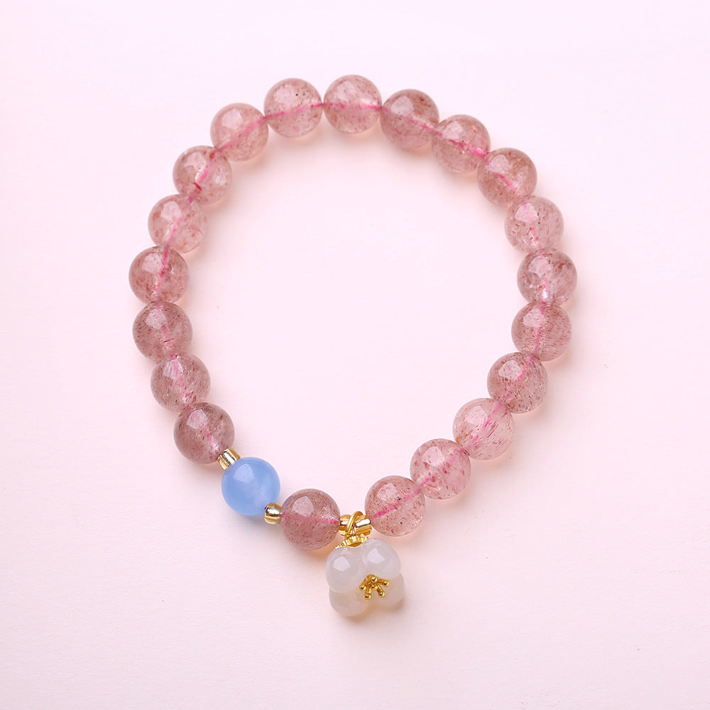 Natural Strawberry Quartz Bracelet for Women, Peach Blossom Blooming, Niche Style, Best Friends, Students, Pink Beads, Crystal Bracelet