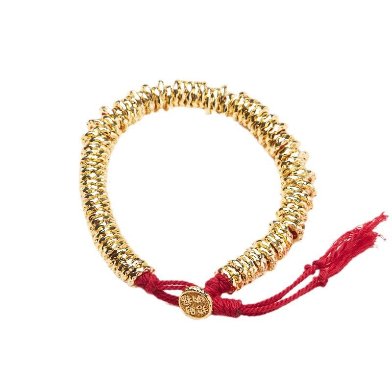 Jindian Same Style Alluvial Gold New Chinese Style Woven Hand Strap Hand-Woven Ancient a String of Coins Vintage Bracelet