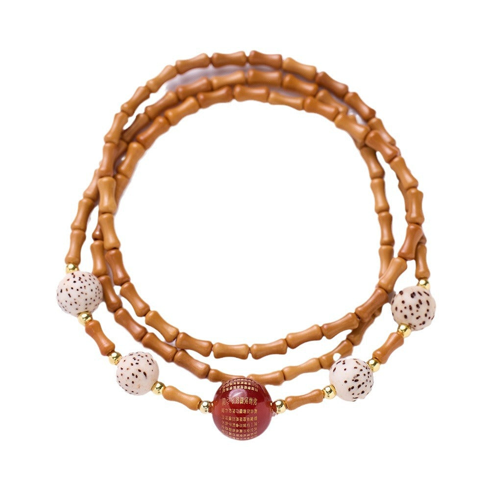 Tempelstil Nan Red Dream Bambusknoten Olivenkernarmband Stern Mond Bodhi Roter Achat Herz Sutra Drei Kreise Multi-Treasure-Armband