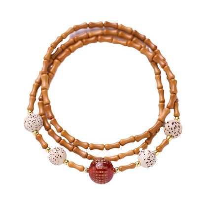 Tempelstil Nan Red Dream Bambusknoten Olivenkernarmband Stern Mond Bodhi Roter Achat Herz Sutra Drei Kreise Multi-Treasure-Armband