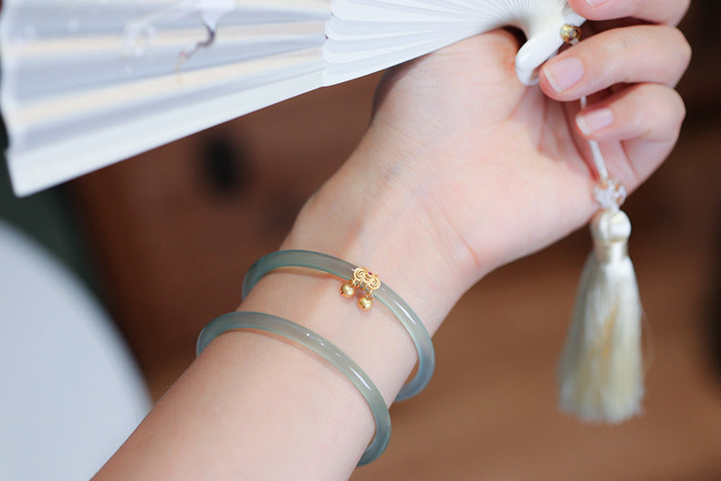 Sky Blue Dingdang Bracelet Hollow Ruyi Bell Style for Women Chalcedony Agate Bracelet Artistic Retro Jade Bracelet Chinese Style