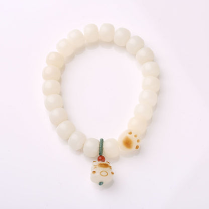 Natural Hainan White Jade Bodhi Bracelet Good Luck Peach Peace Buckle DIY Design Bracelet