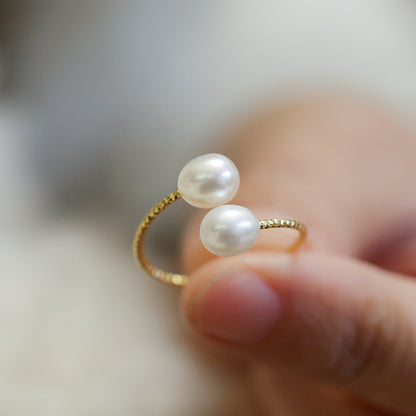 French Elegant Natural Freshwater Pearl Ring for Women Three-Color Pearl Adjustable Index Finger Ring Light Luxury Gentle Style