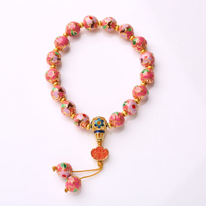 Temple Same Style Beijing Yongxiang Floral Bracelet for Women, Daily Prosperity, Enamel High Temperature Burnt Blue Dragon Year Bracelet for Women
