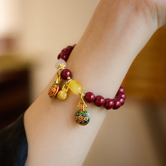 Natural Raw Mineral Purple Gold Sand Cinnabar Bracelet for Women, Gold-Swallowing Beast, Ten Perfect Bracelet, Zodiac Birth Year Gift