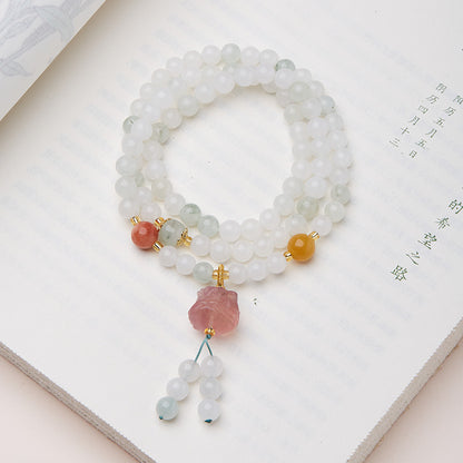 Xinjiang Natürliches Dreikreis-Goldseide-Jade-Armband für Frauen Tianshan Jadeit-Stein108Neues chinesisches Armband