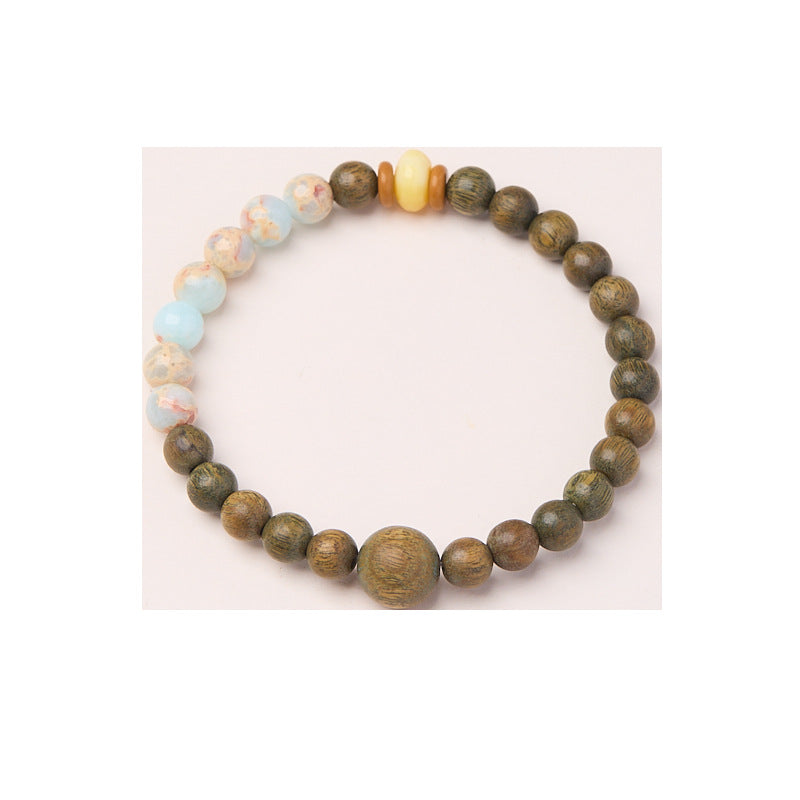 Temple Style Natural6MM Green Sandalwood Bracelet Shoushan Stone Buddha Beads Prayer Beads Bracelet New Chinese Style Sandalwood Bracelet