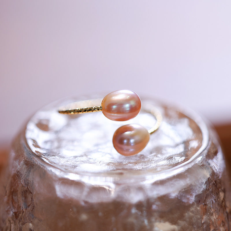 French Elegant Natural Freshwater Pearl Ring for Women Three-Color Pearl Adjustable Index Finger Ring Light Luxury Gentle Style