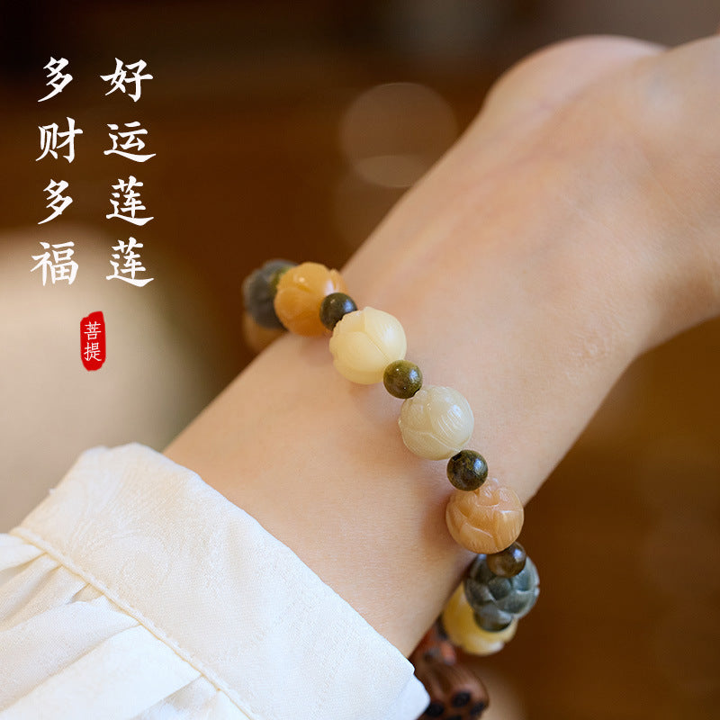 Temple Style Natural Gradient Lotus Bodhi Bracelet Wealth Flower Multi-Treasure Lotus Bodhi Handheld High-End Bracelet