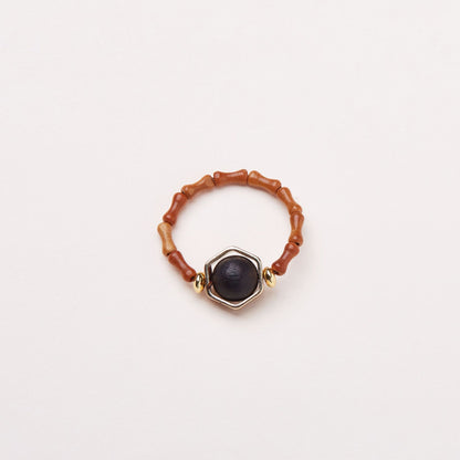 New Chinese Style Natural Fragrant Ring for Women Walnut Bamboo Tail Ring Hanfu Chinese Style Accessories