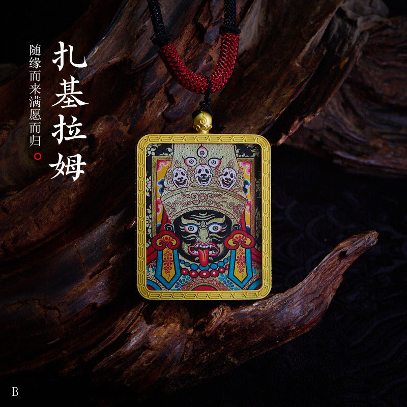 Tibetan Style Golden Thangka Necklace Five Green Tara Pendant Sweater Chain Gawu Box Zakilam Pendant Necklace