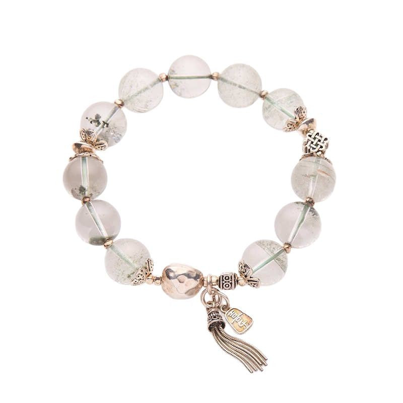 Temple Style Natural12MM Green Phantom Bracelet for Women S925Silver Peace and Joy Treasure Bowl Crystal Bracelet