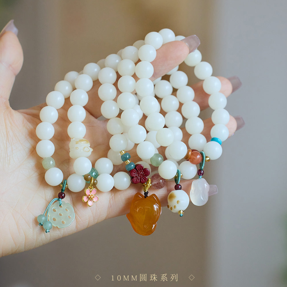 Natural Hainan White Jade Bodhi Bracelet Good Luck Peach Peace Buckle DIY Design Bracelet