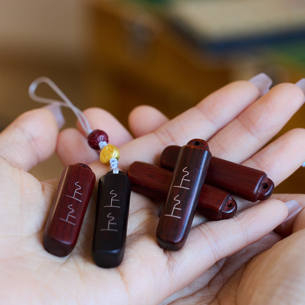 Natural Rosewood Signed Phone Pendant Cinnabar Five Blessings Car Hanging Decoration Keychain Gift