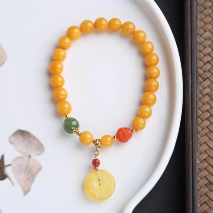 Natürliches gelbes Hühnerfett-Bienenwachs-Perlenarmband, weibliches Bernstein-Hetian-Jade-Einzelring-Armband, Retro-Chinoiserie