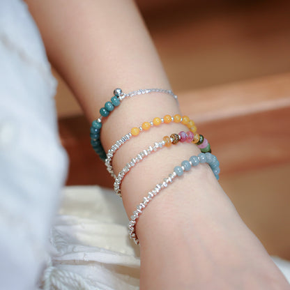 Yiyi｜Small pieces of silver S925Sterling Silver Bracelet for Women Original Niche Design Natural Crystal Beaded Bracelet Vintage Style Gift