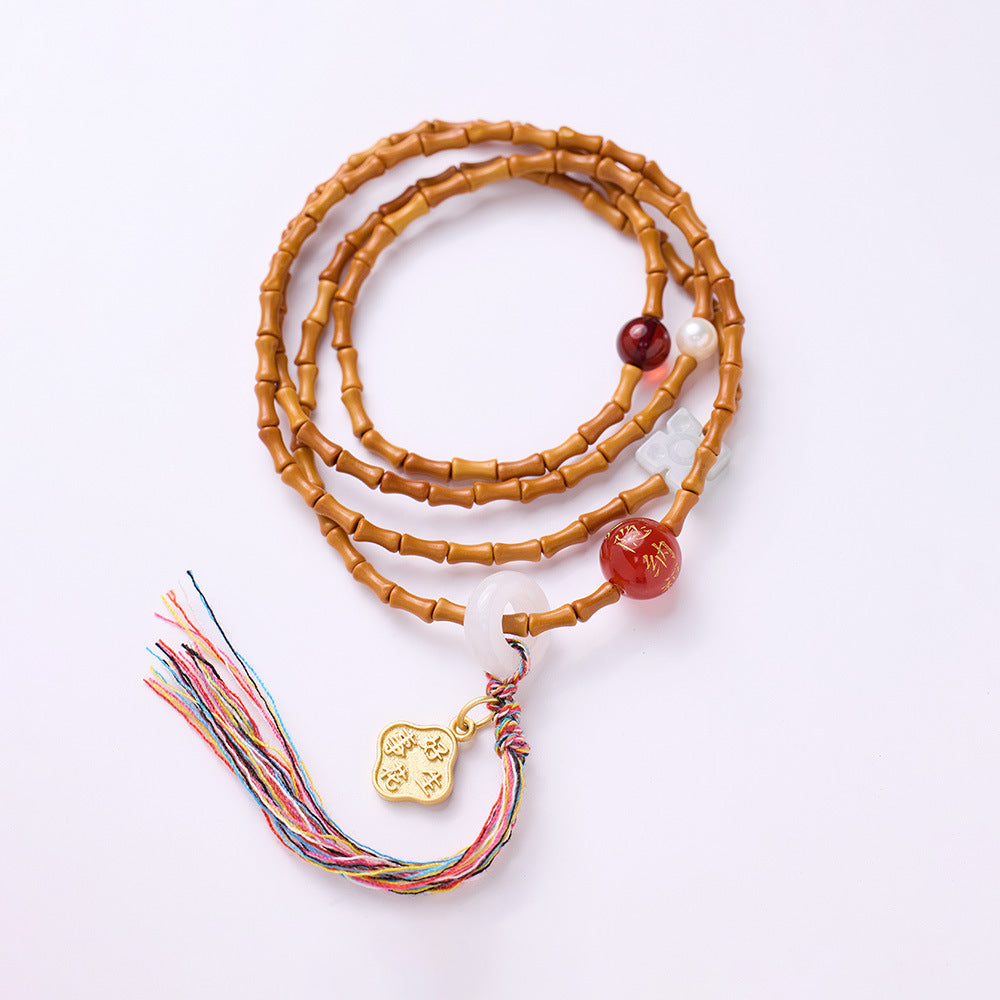 Tempelstil Nan Red Dream Bambusknoten Olivenkernarmband Stern Mond Bodhi Roter Achat Herz Sutra Drei Kreise Multi-Treasure-Armband