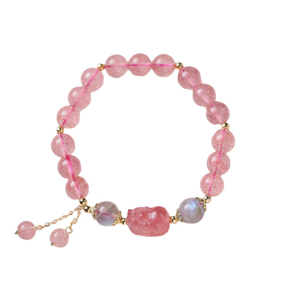 Natural Strawberry Quartz Bracelet for Women, Peach Blossom Blooming, Niche Style, Best Friends, Students, Pink Beads, Crystal Bracelet