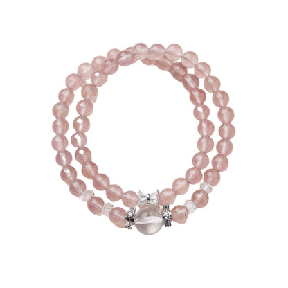 Erdbeerquarz-Armband für Frauen, schmales weißes Quarz-Doppelkreis-Armband, hochwertiger Kristall
