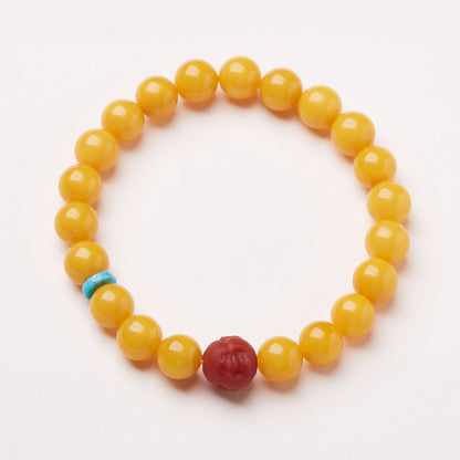 Natürliches gelbes Hühnerfett-Bienenwachs-Perlenarmband, weibliches Bernstein-Hetian-Jade-Einzelring-Armband, Retro-Chinoiserie
